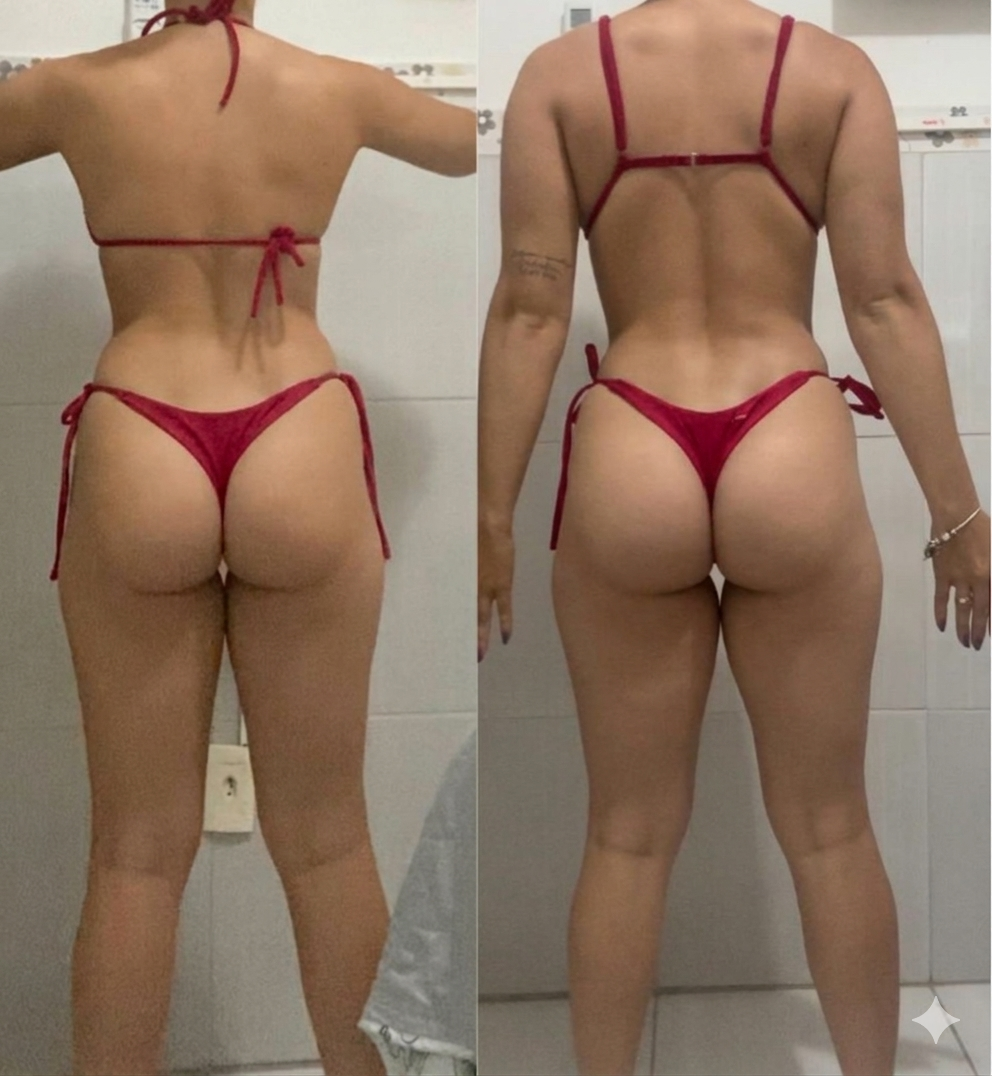 Antes e depois de aluna do projeto Glow Fit — Ciclo Glow Fit concluído