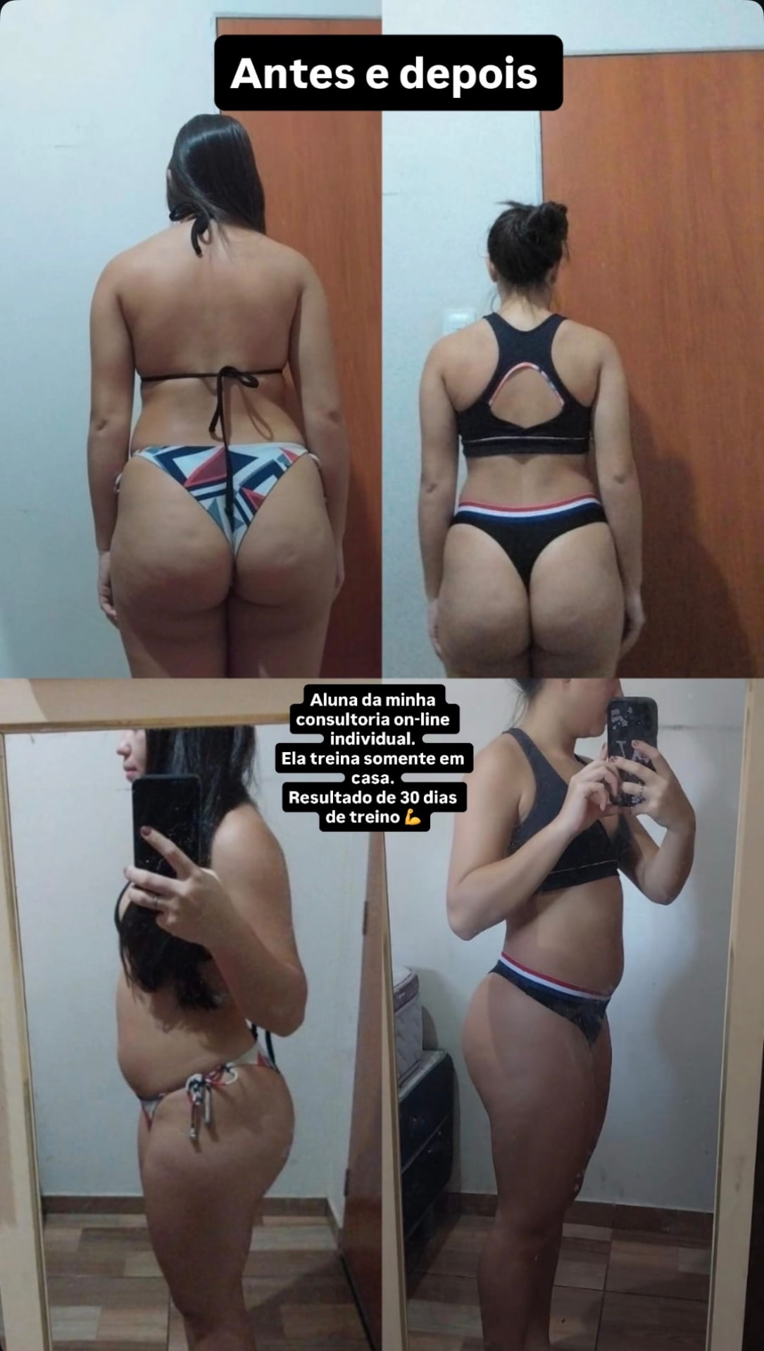Antes e depois de aluna do projeto Glow Fit — Resultado com 30 dias de treino