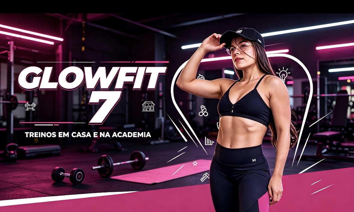 Projeto Glow Fit 7 com a personal trainer Cristiane Alves em academia com iluminação rosa