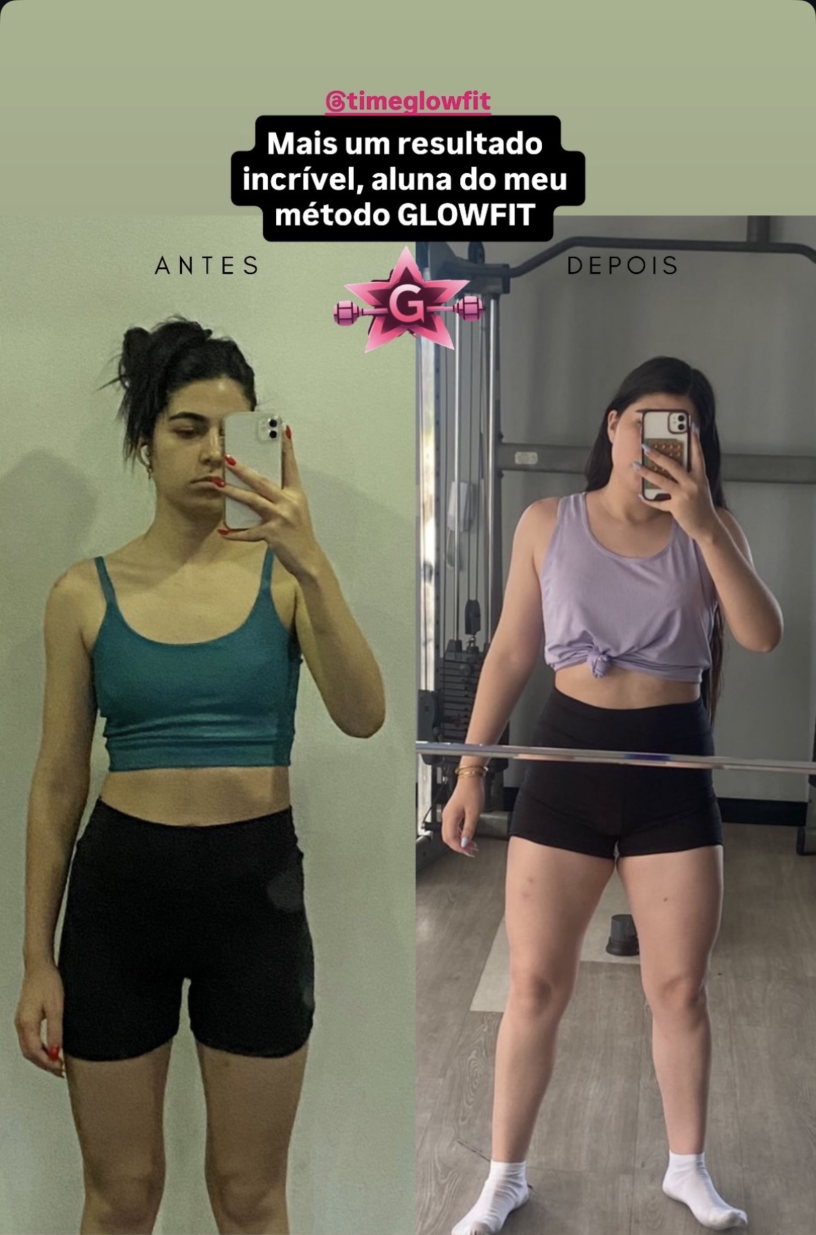 Antes e depois de aluna do projeto Glow Fit — Aluna do método Glow Fit